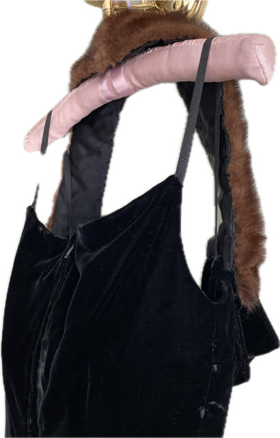 VINTAGE 1940-50’s BLACK SILK VELVET DRESS W ERMINE SHOULDER BAND