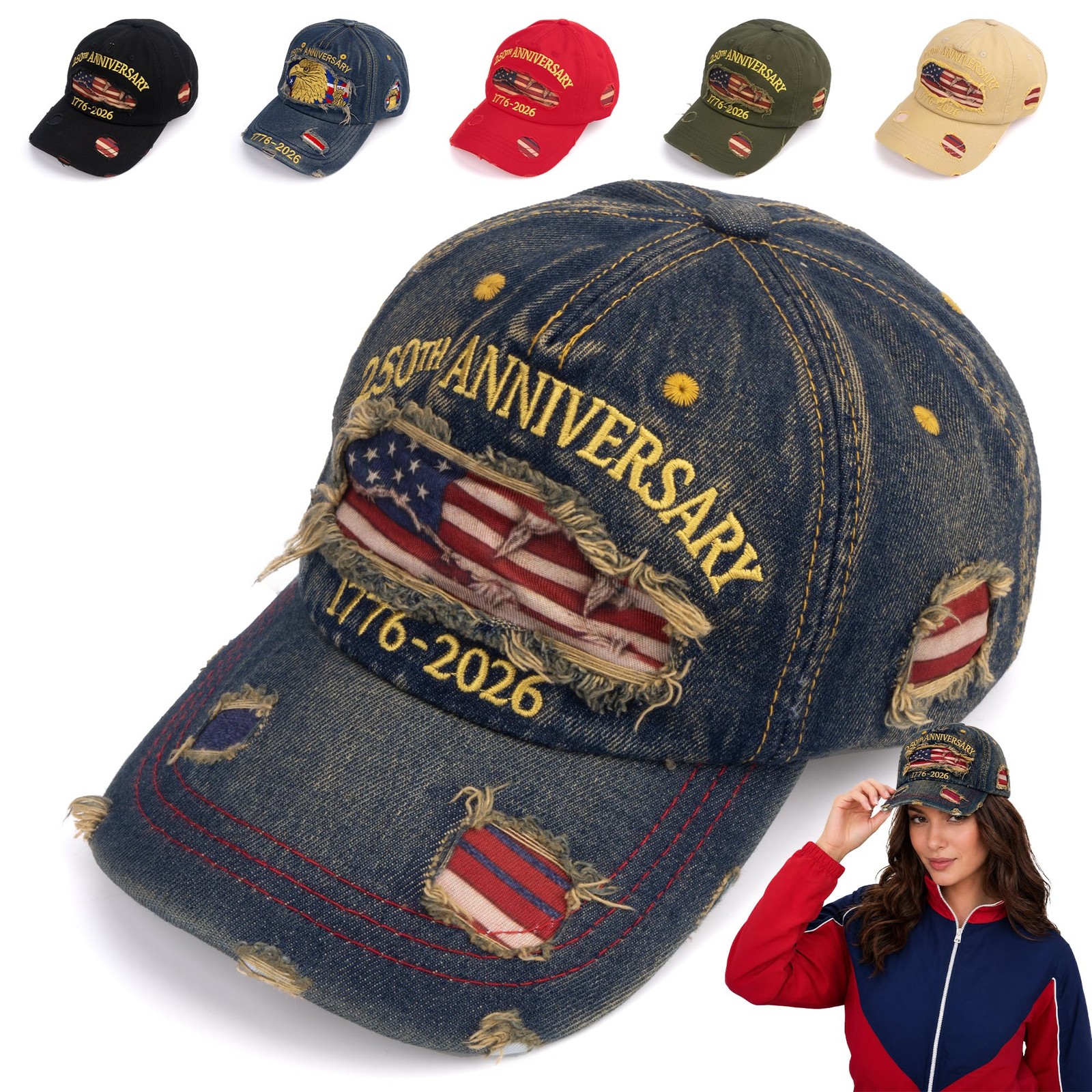 250th Anniversary USA Hat, Adjustable United States One Size, Denim