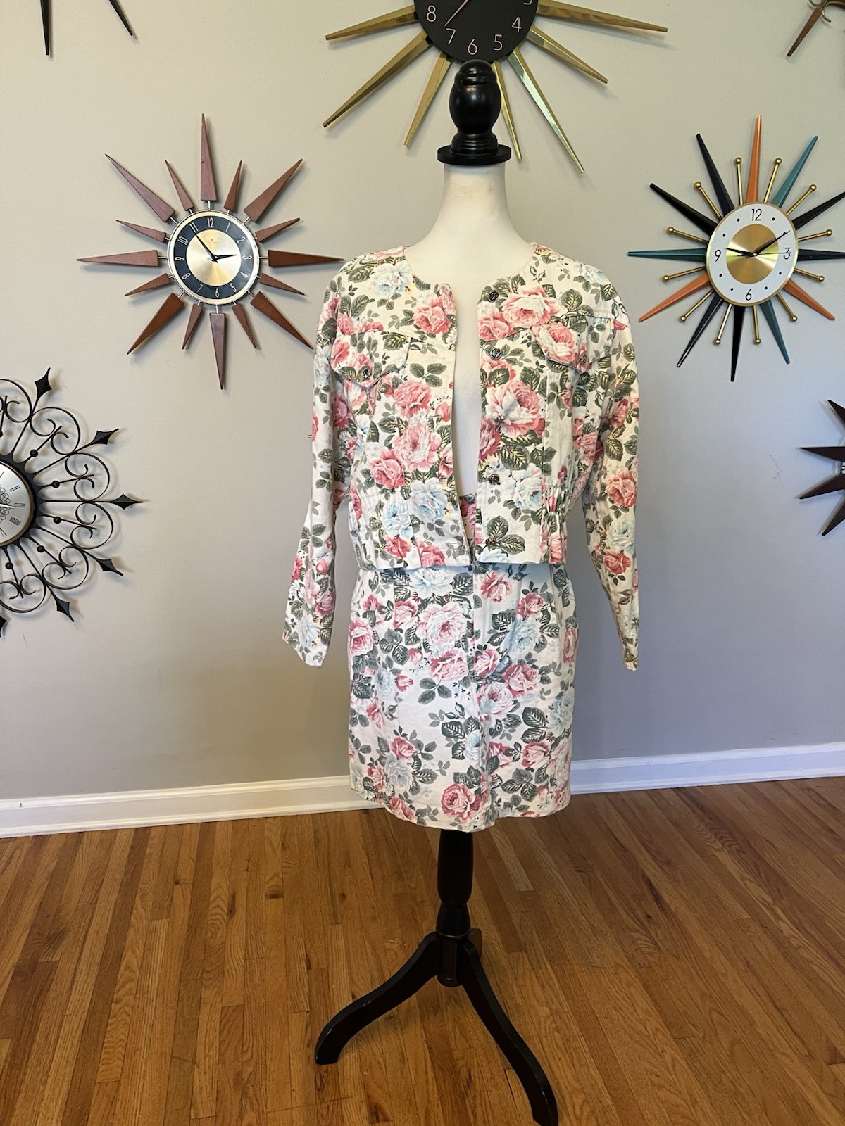 VTG 1980s/90s Flash Clothing Company 2PC Floral Denim Jacket 7 & Skirt 9