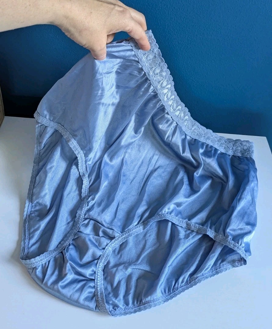Vtg 100% Nylon Panties Slate Blue NWOT Sz 10 Liquid Satin 1990s Second Skin