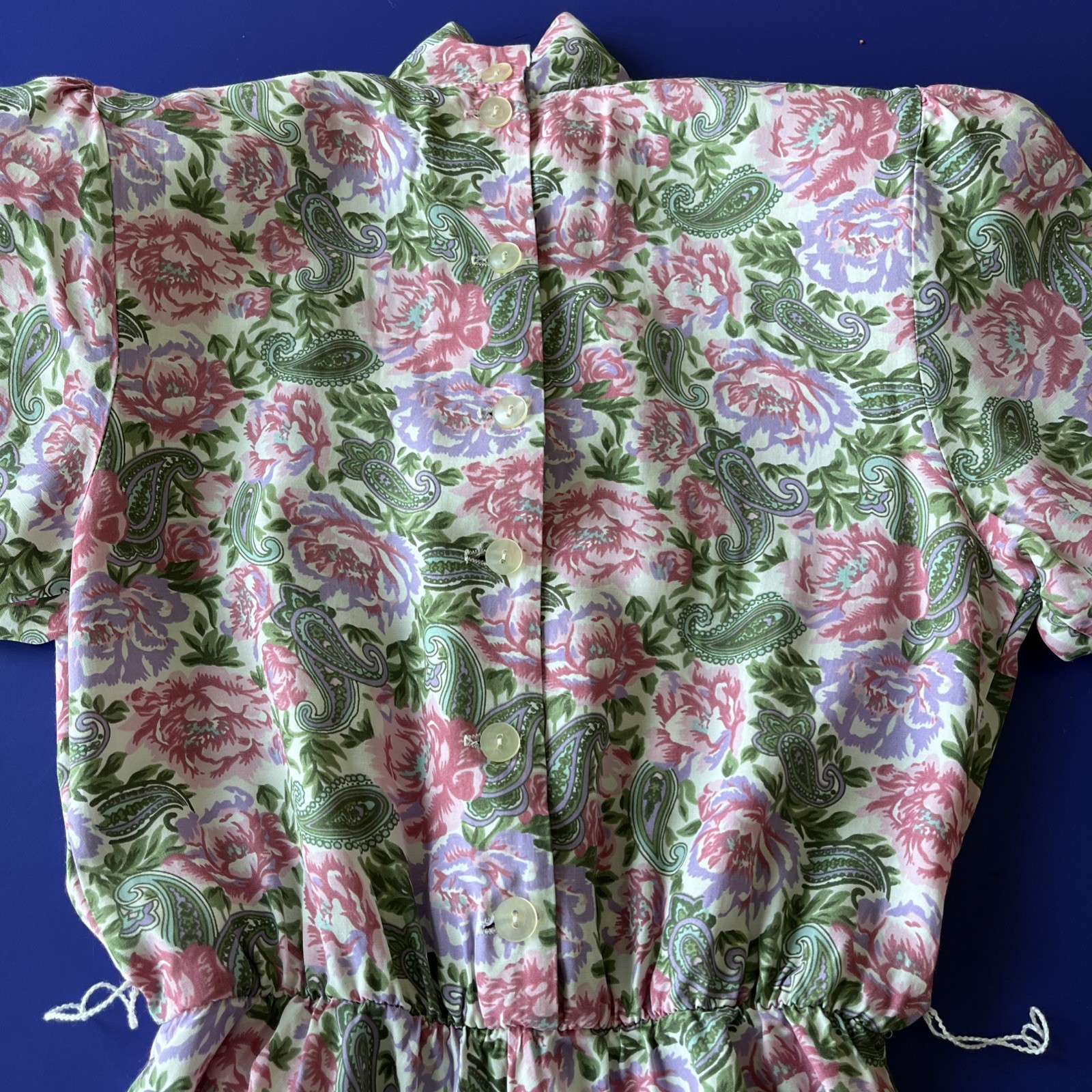 VINTAGE E.D. MICHAEL BELTED FLORAL Paisley RAYON DRESS SIZE 5-6 Padded Shoulders