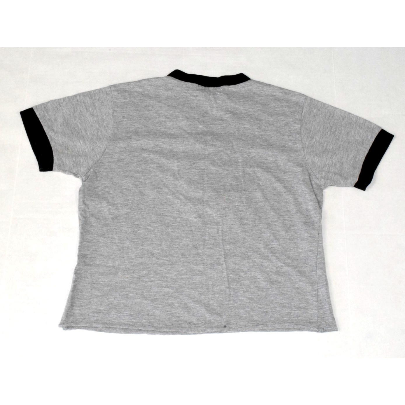VTG T-Shirt MJ Blue New York Size L 90s SEXY Spell Out Gray Black V-Neck Ringer