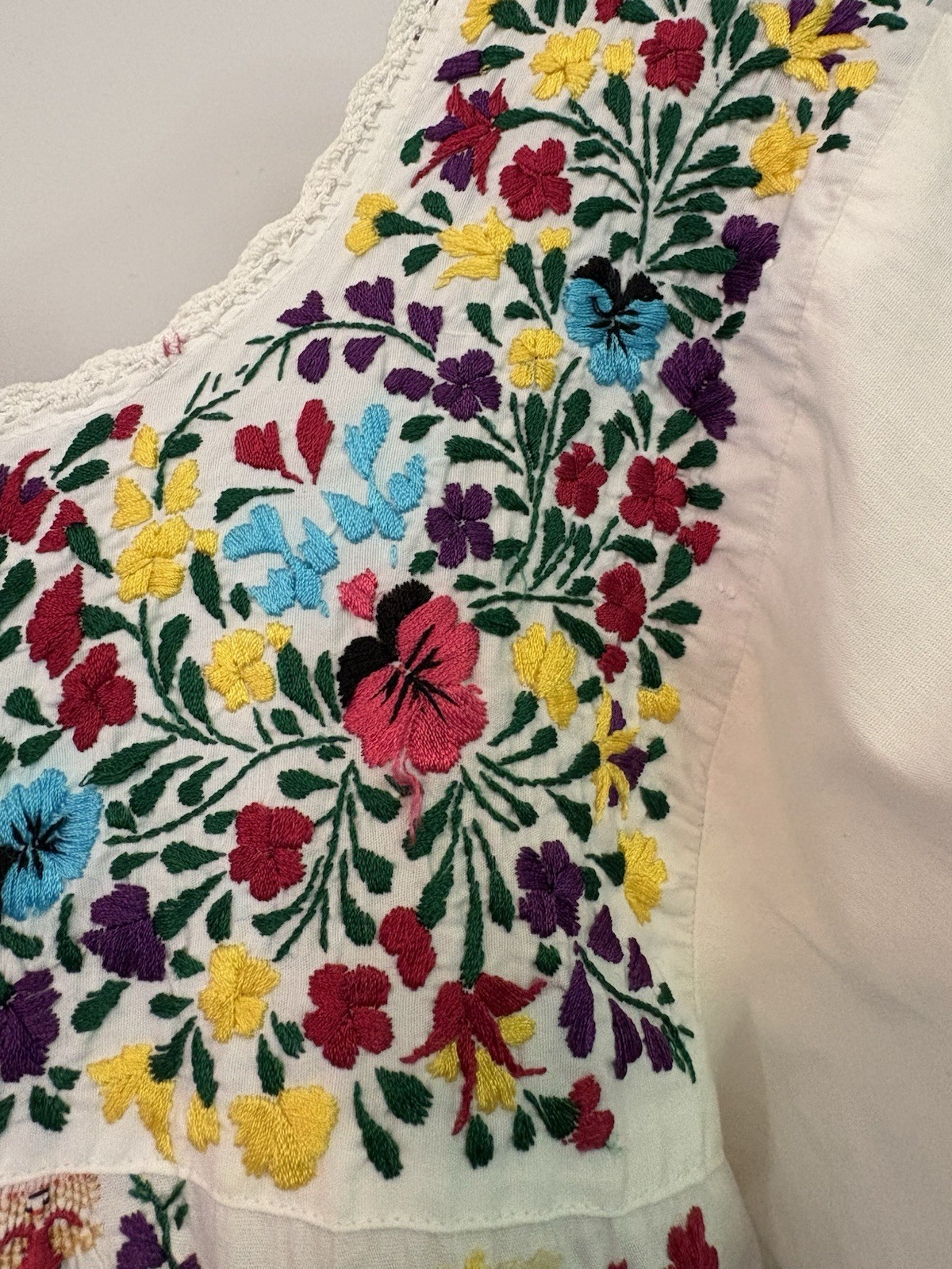 VTG 70s Girasol Gonzalo Bauer Storyteller Dress Mexican Embroidered Cotton Maxi