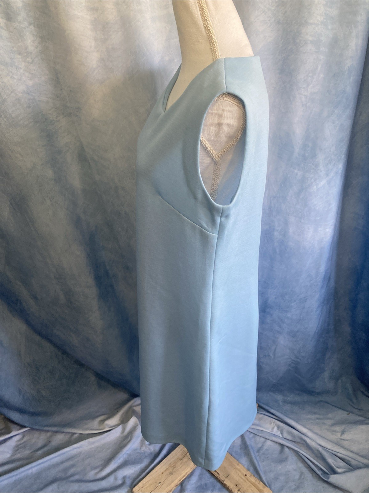 Vintage 60s Mod Shift Dress Blue Knit Polyester Plus Size XL Sleeveless Mini