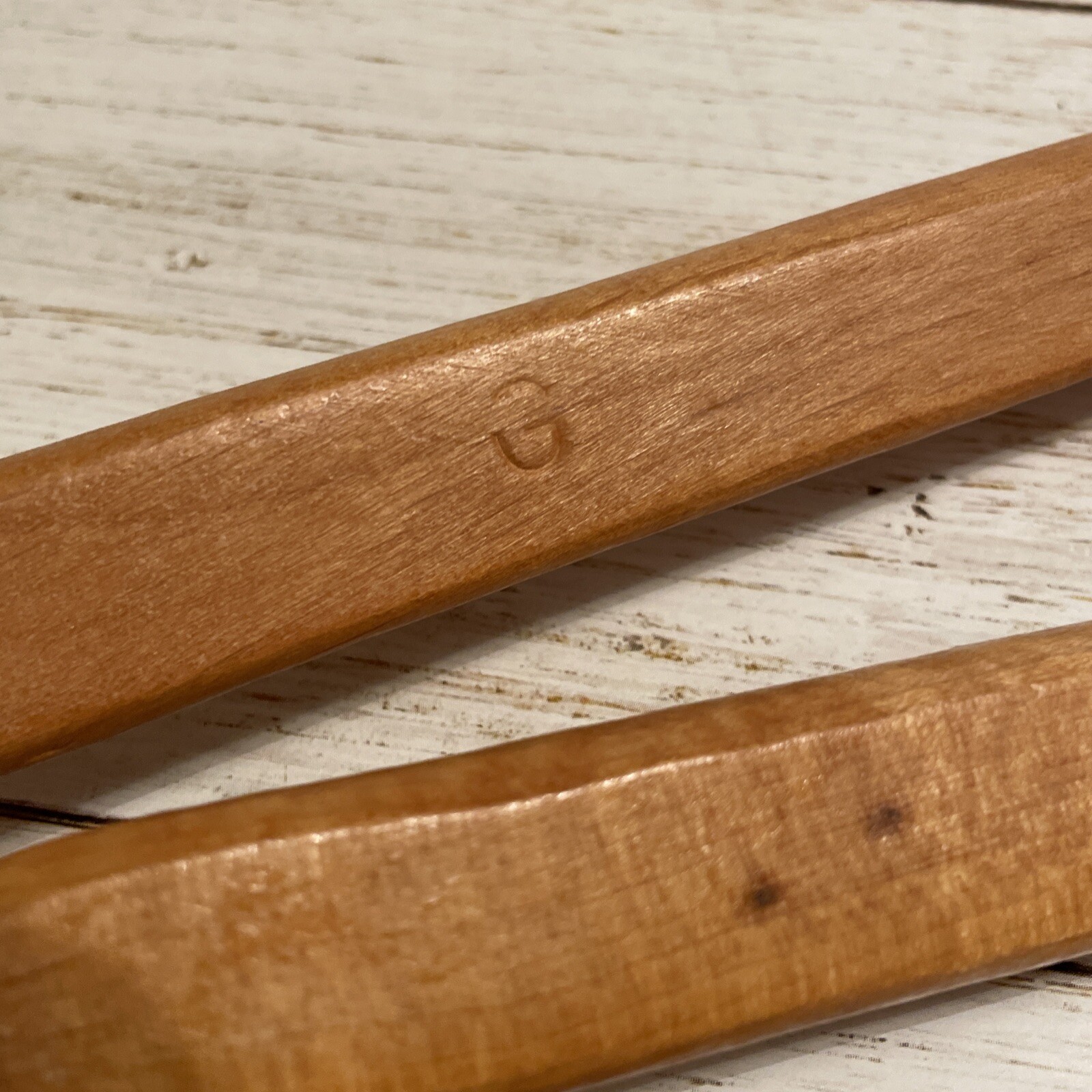 2 VINTAGE WOODEN HANGERS 17 INCHES NAGEL AUSTIN, TEX SUITE/PANT WOOD w/METAL