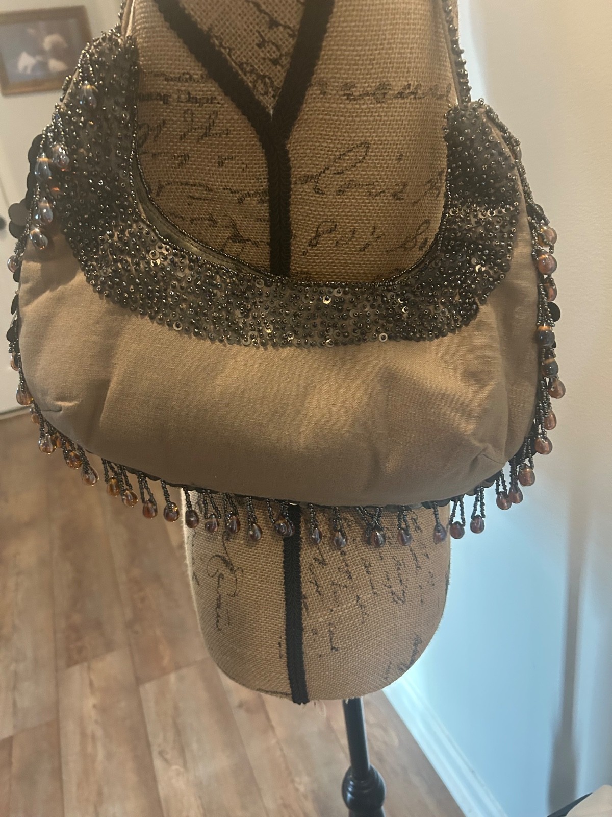 Jigsaw evening purse in bronze sequins and beading.