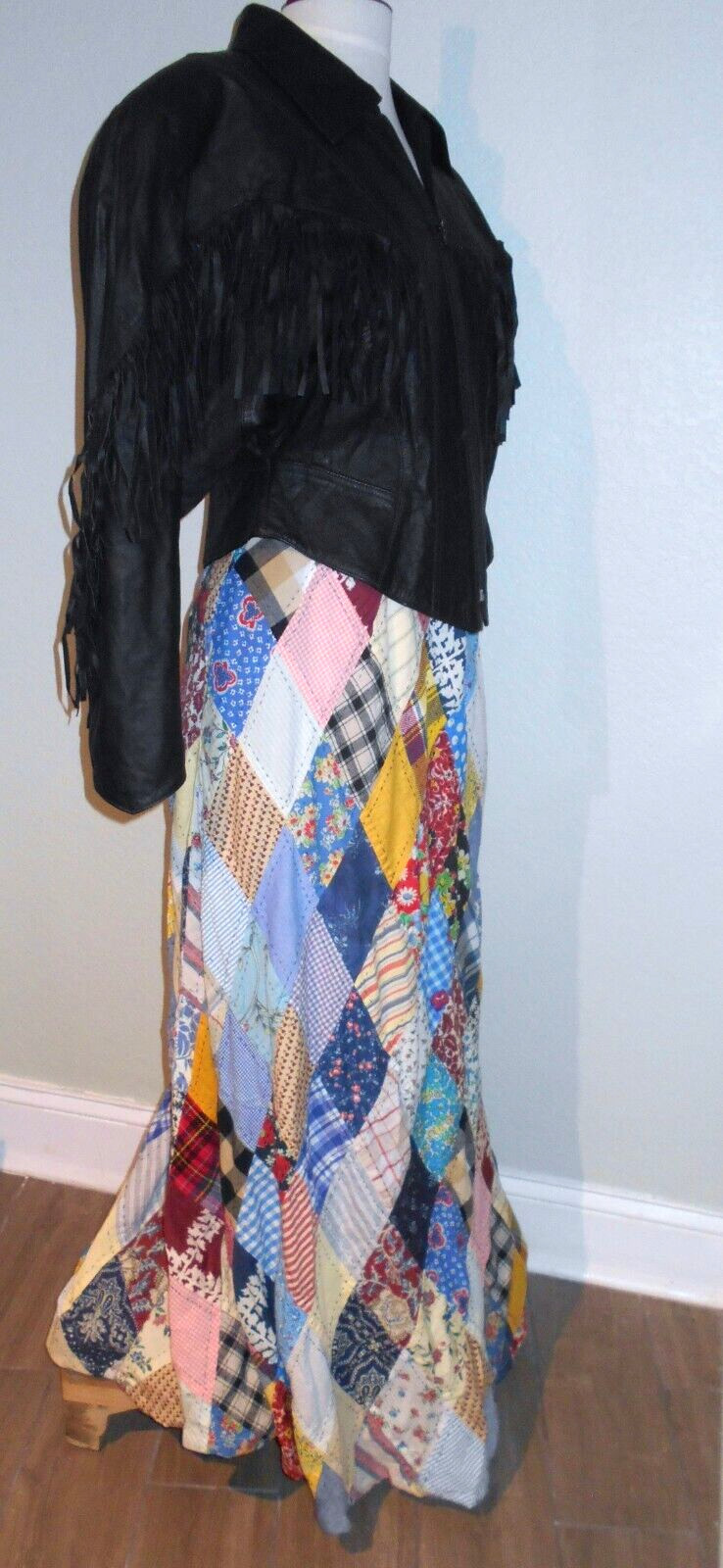 Vtg 80s INTERNATIONAL RINZI Black Leather Fringe Western Glam Rock Jacket~L
