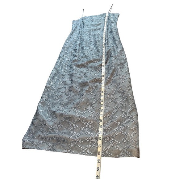 Vintage Alex Evenings 90s Y2K Slate Blue Embroidered Maxi Midi Slip Dress Gown 6