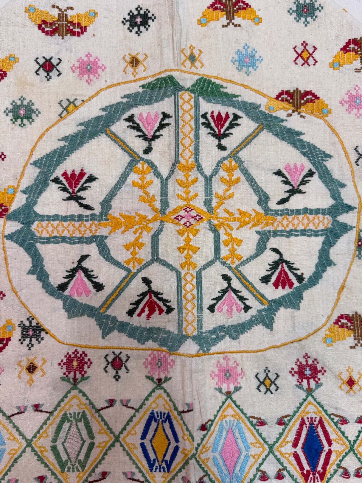 Vintage Beautiful Hand Silk Embroidered Head Cape 71×64 Cm
