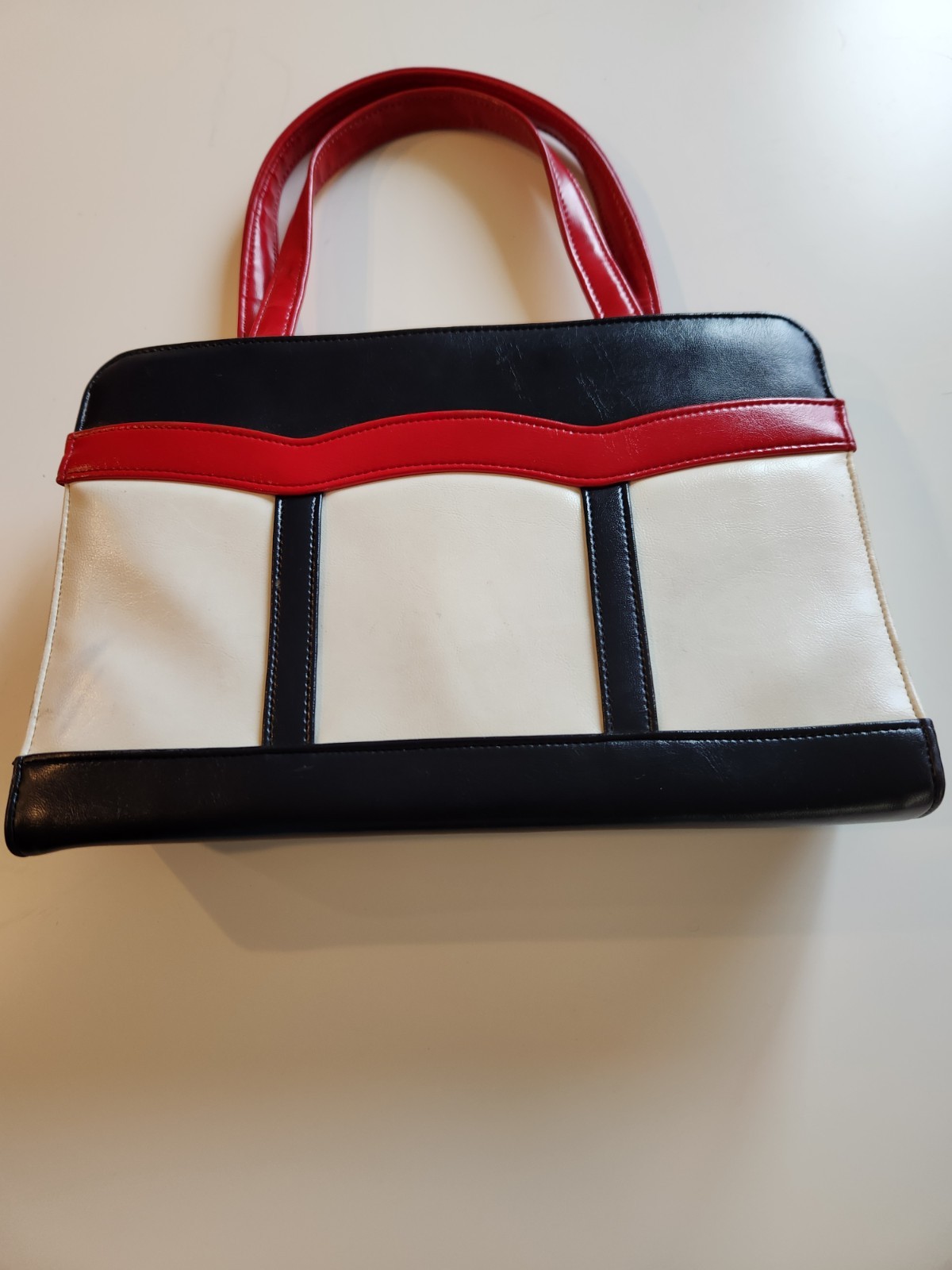 Vintage 1960s Red White and Blue Colorblock Mod Handbag