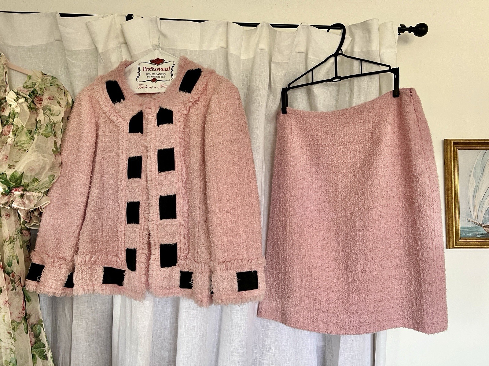 Vintage Moschino Pink & Black Bouclé Suit Size 10 Great Condition Worn Only Once