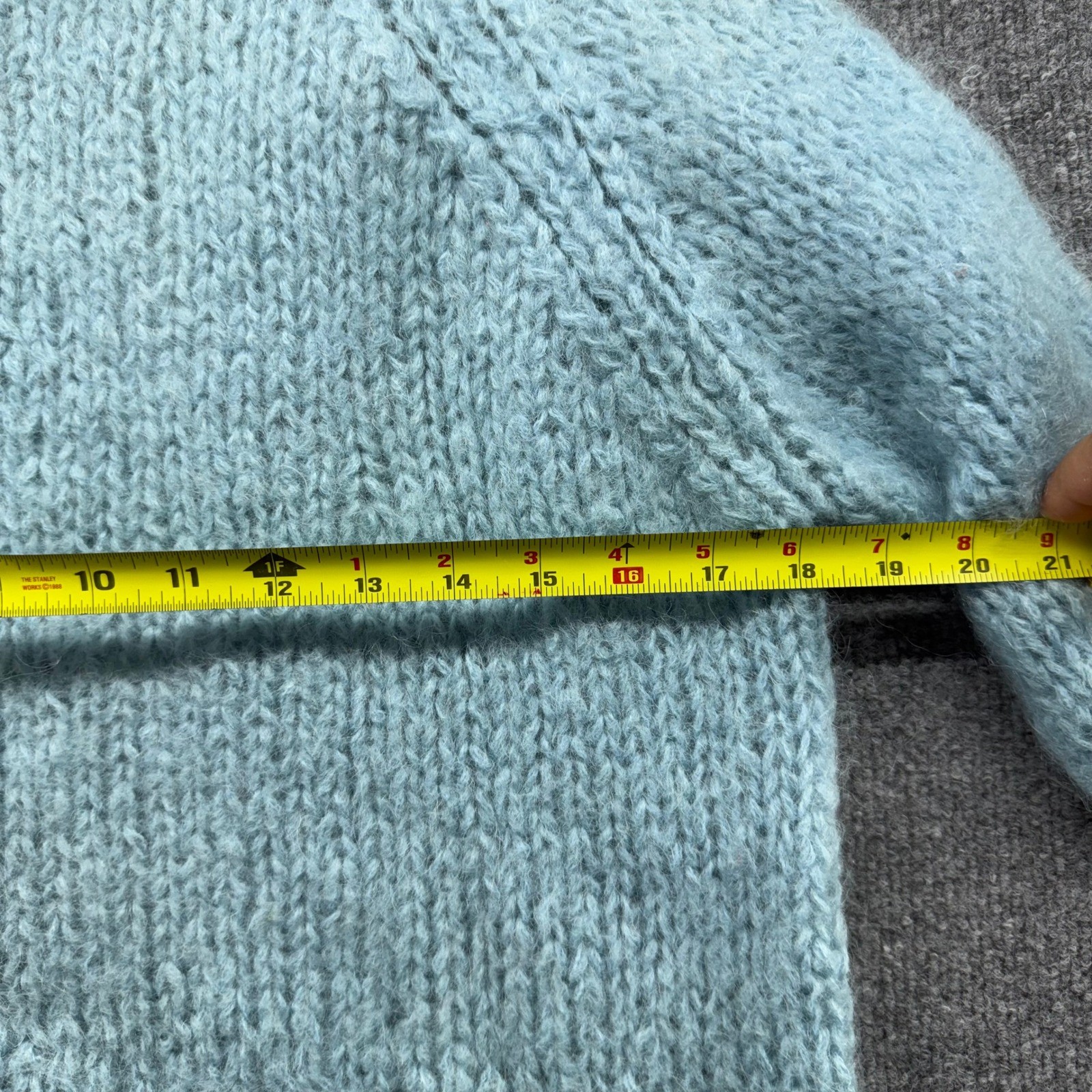Carol Brent Vintage Mohair Wool Cable Knit Sweater V-Neck Blue Made in Italy
