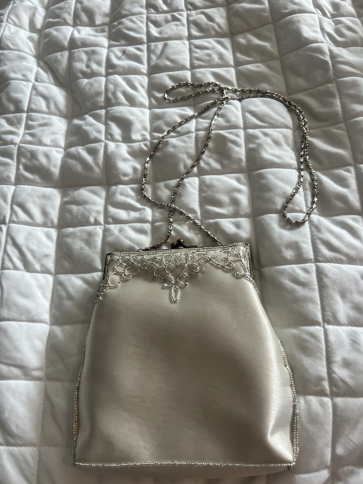 White Satin Beaded Vintage Wedding Purses EUC
