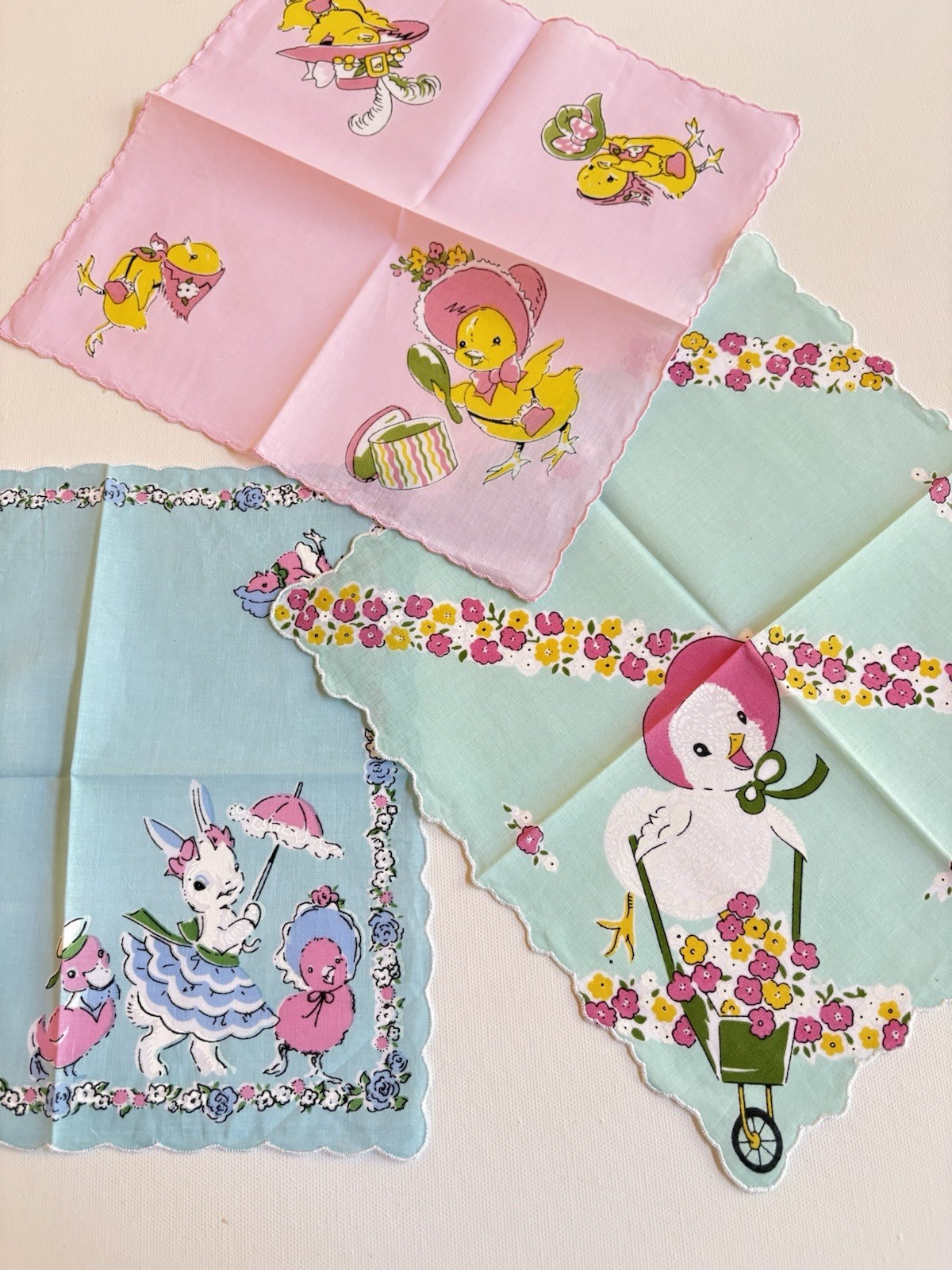 Set /3 NEW Spring Easter Bunny Handkerchiefs ~ LuRay Hankies! Special Price !