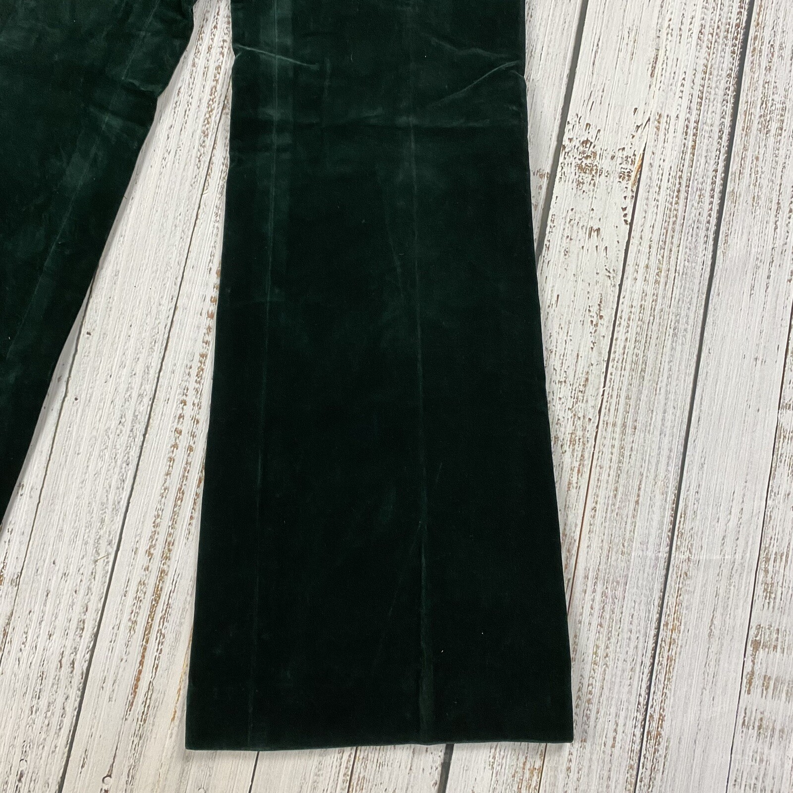 TRUE VTG 60S VELOUR HIGH RISE ZIP BELL BOTTOM PANTS FORREST GREEN HIPPY 29×31