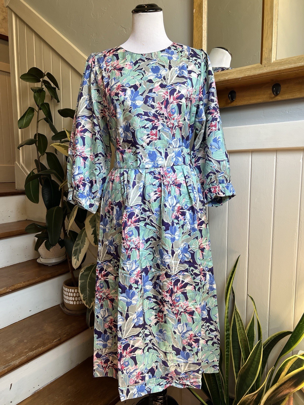 Rare Vintage Liberty of London 100% Silk Floral Print Dress UK 12 US 8 w/ Belt