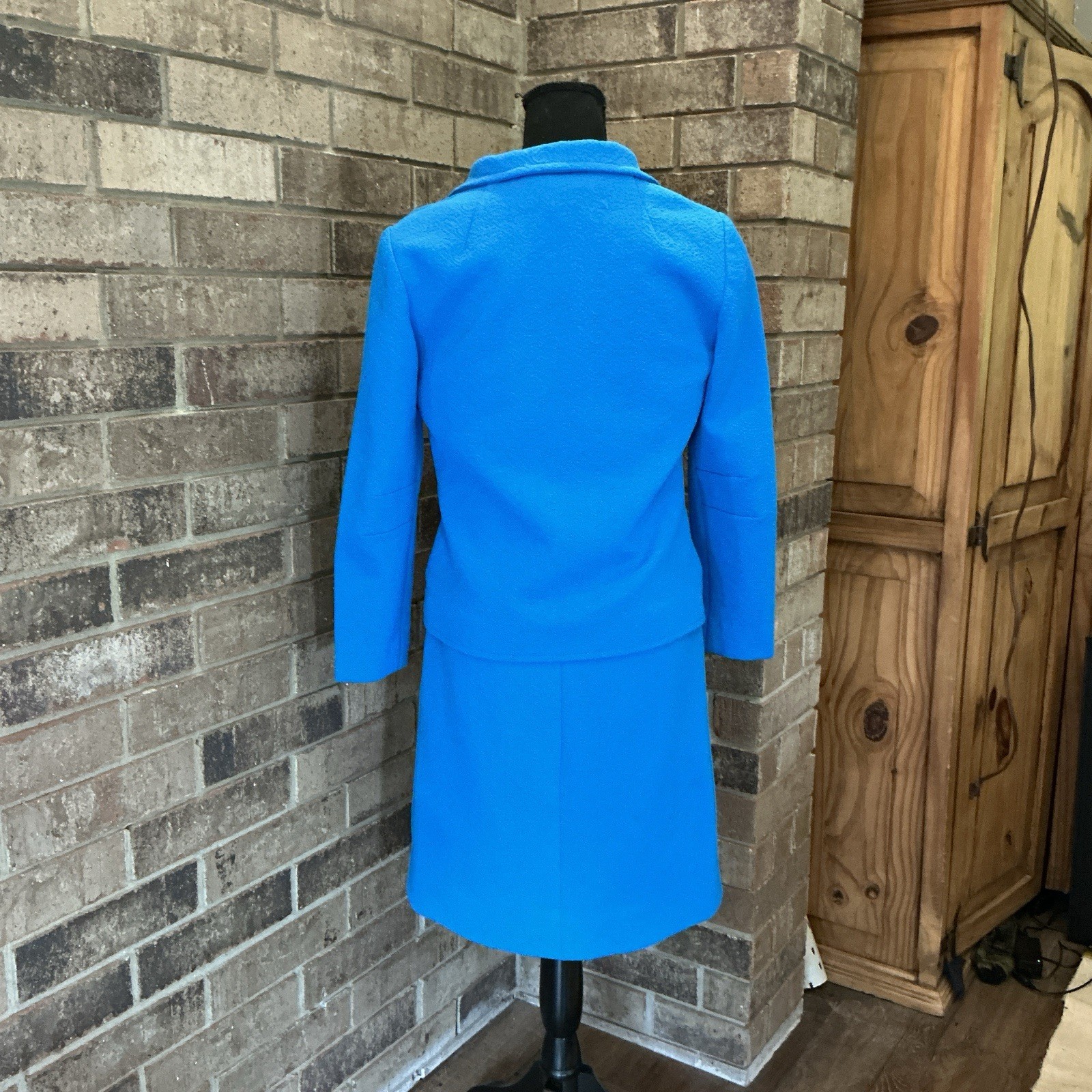 60s VTG Blue Boucle Skirt Suit Set Jacket Shift Dress Textured Mod Size 12 #17E8