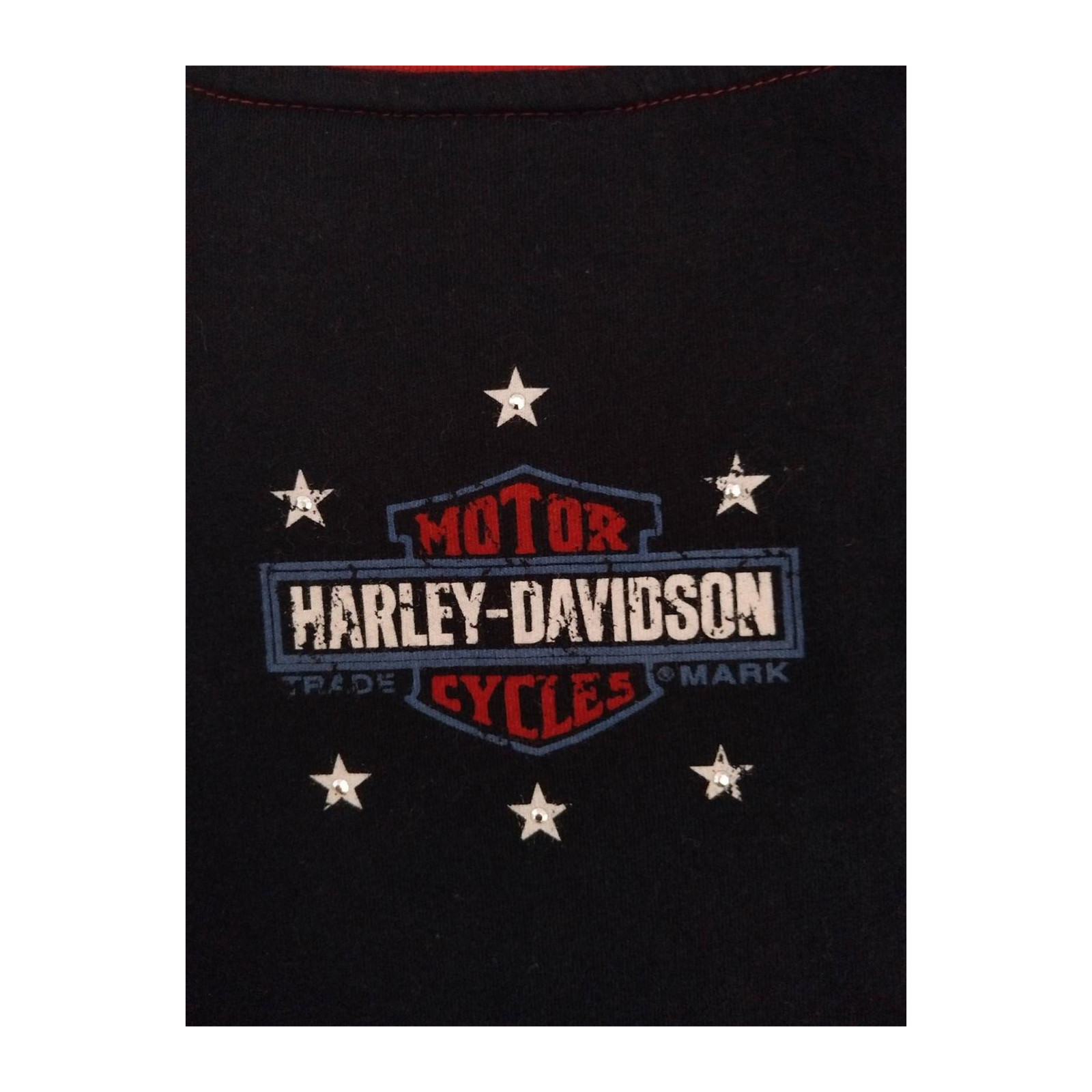 Harley Davidson Women’s Bedazzled USA 1 Short Sleeve Baseball T Shirt Black 2XL