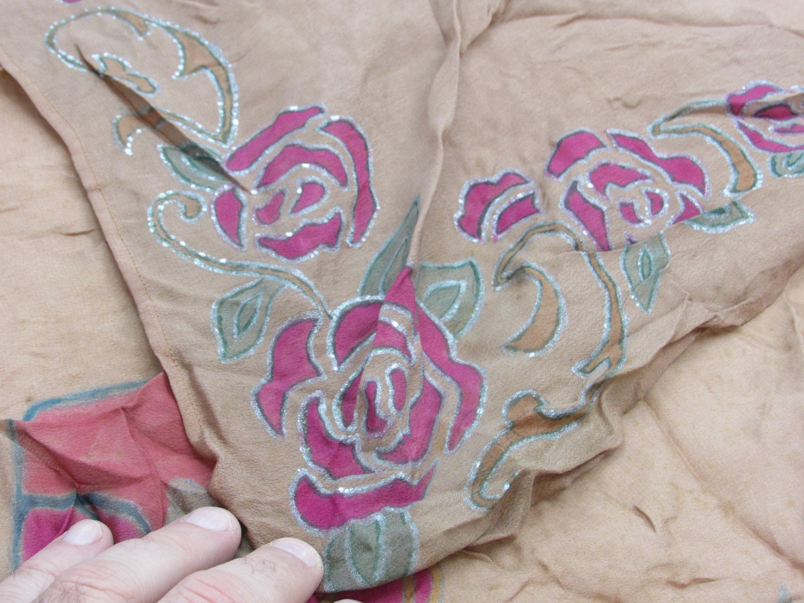 1940s Painted Lady Scarves Flowers FLoral 1950s Handpainted Lot Scarf
