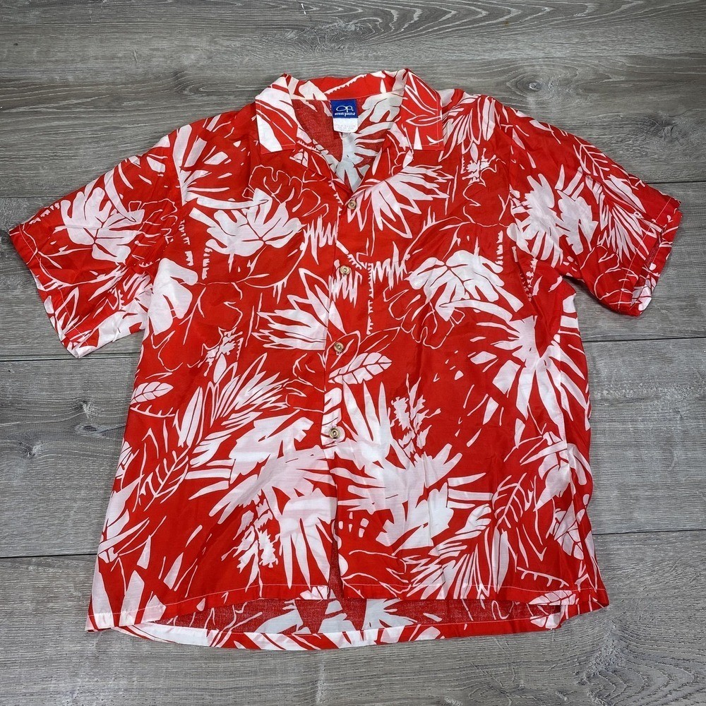 Vintage Ocean Pacific Shirt Mens Medium Red White Rayon Hawaiian Floral 90s USA