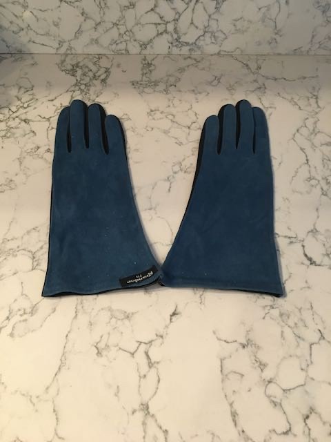 Women’s Grandoe Bill Blass Suede Vintage Peacock Blue Gloves Size 7/5 NWT