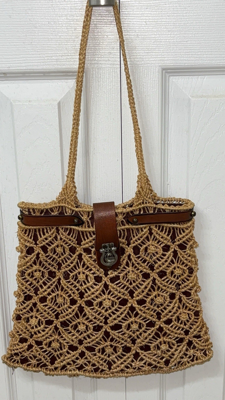 Vintage 70s 80s Handmade Philippines Macrame Woven Boho Shoulder Bag