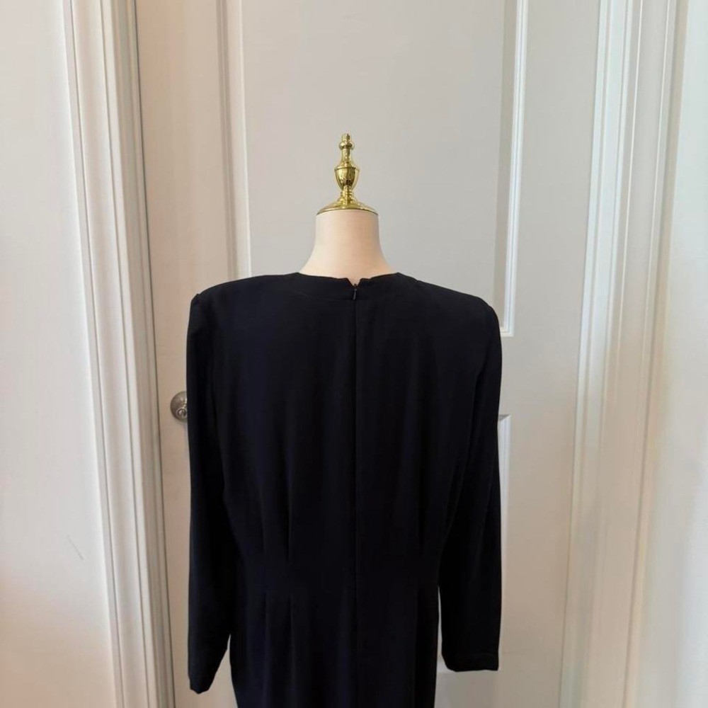Vintage Debra Michaels Navy Midi Dress Frog Button Front Long Sleeve Size 16
