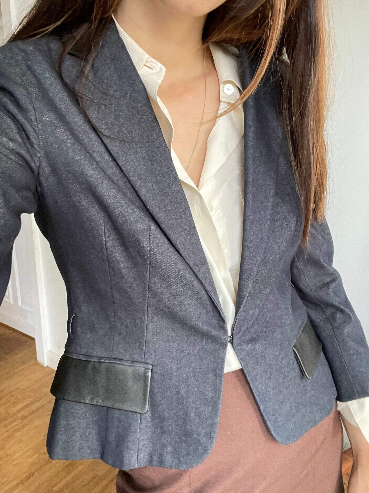Vintage Moschino Cheap and Chic Blazer – Structured Wool Jacket with Leather Tri