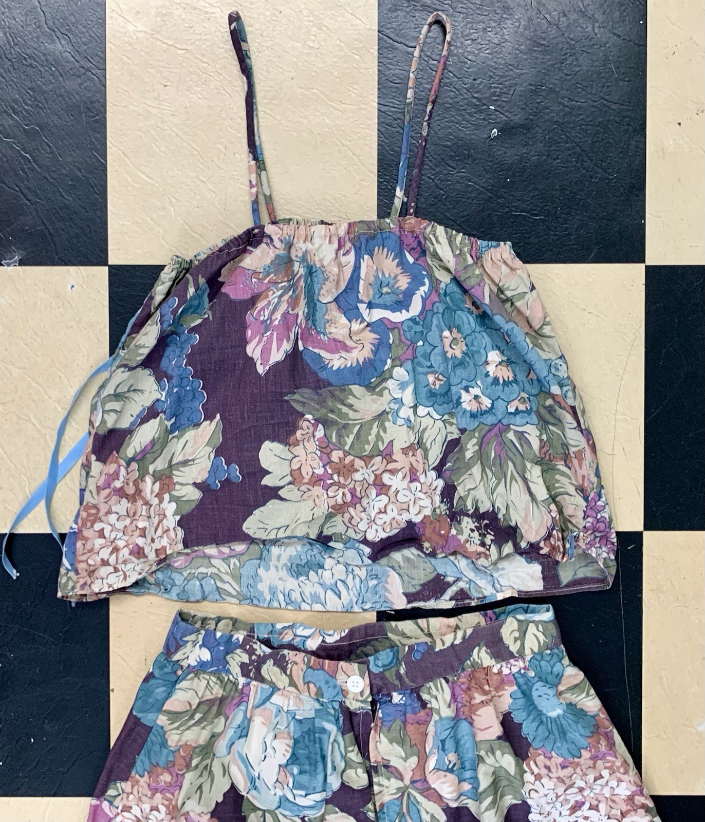 Vintage Neusteters Floral Top And Skirt Combo Satin Ribbon High Waisted Small.