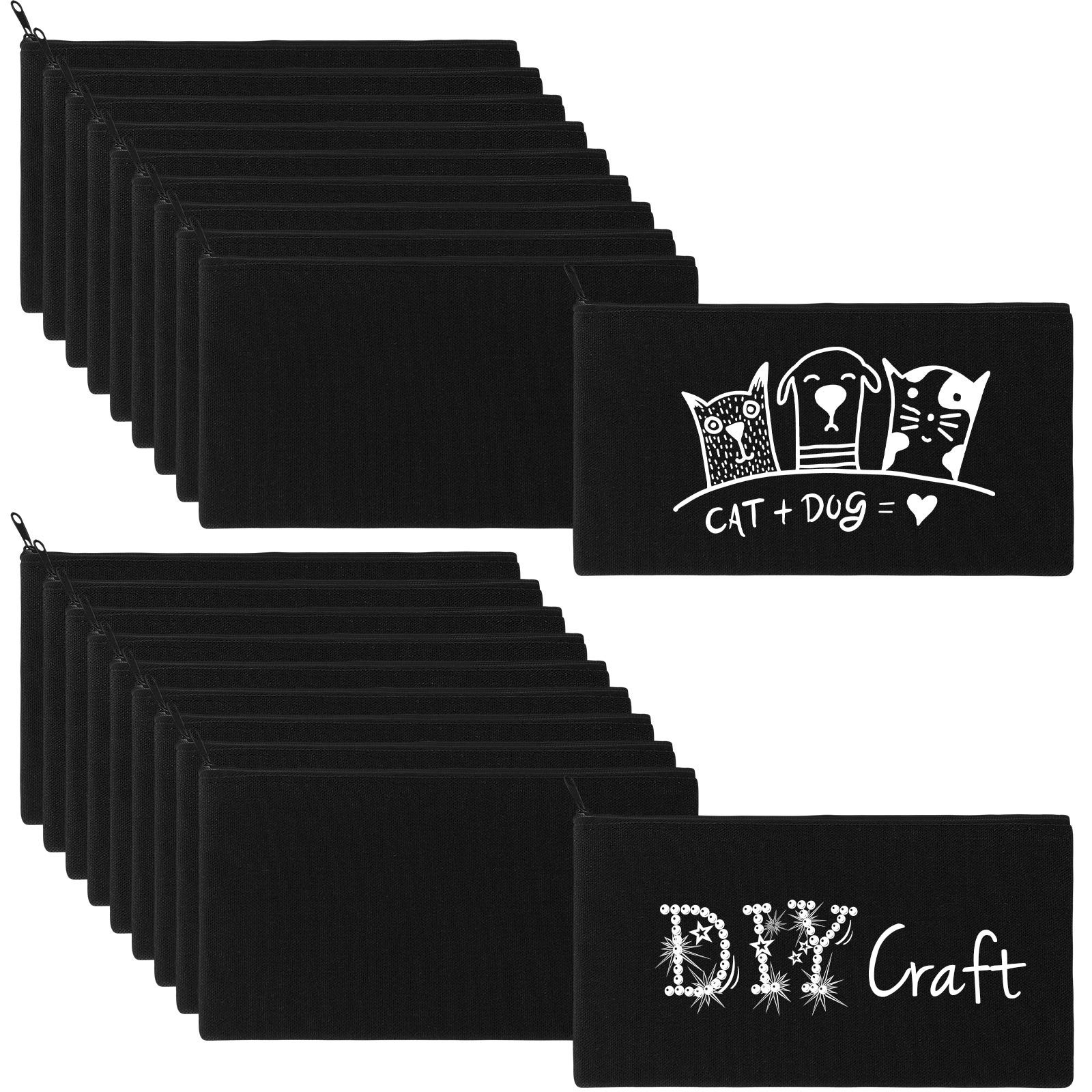 Shappy 40 Pieces Canvas Pencil Pouch Zipper Makeup 8.4 x 4.8 inches, Black