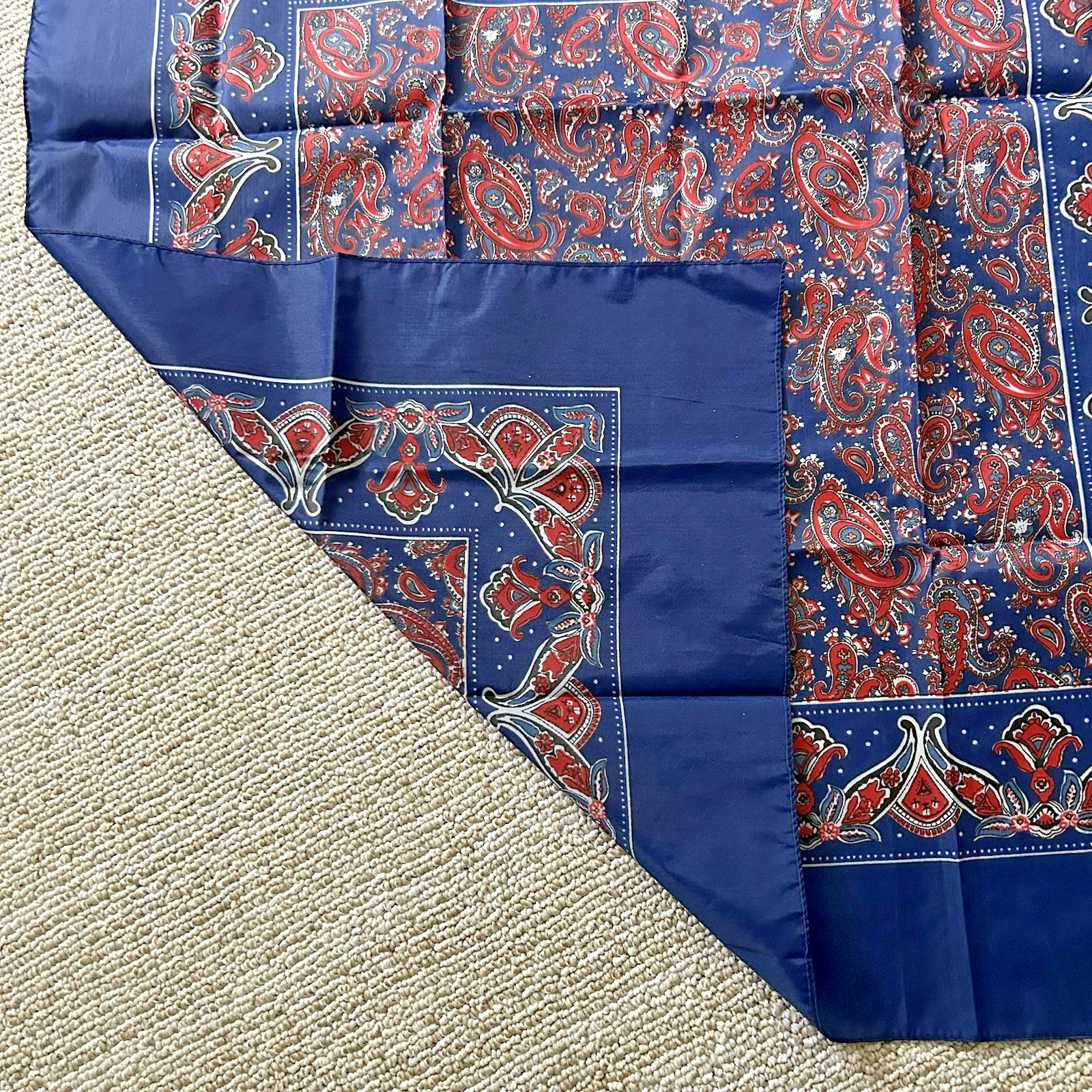 Vintage Scarf Wrap Red Blue Paisley Water Repellent 27 X 27 NIP