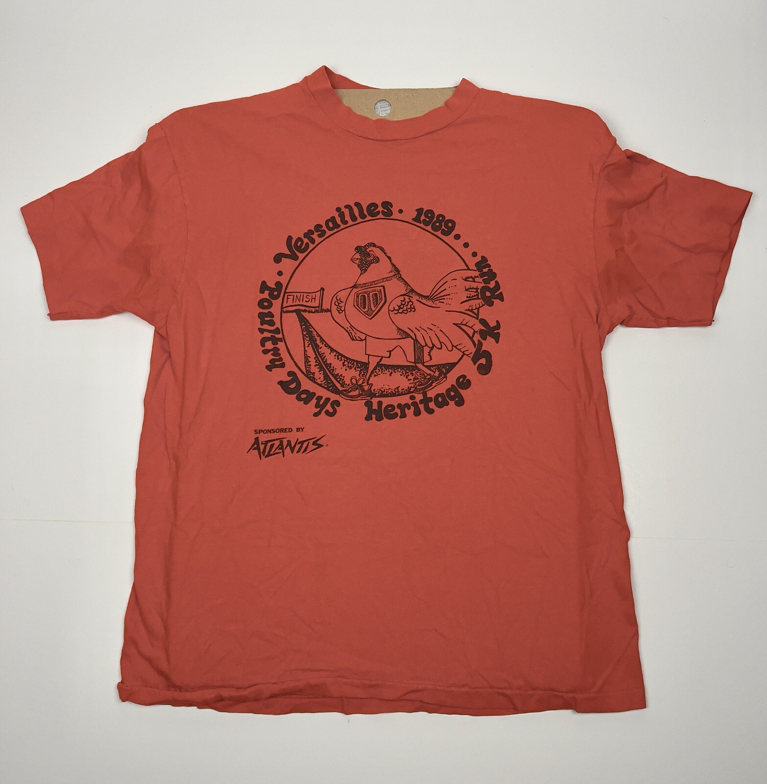 Versailles Poultry Days T-Shirt Atlantis 5K Run Orange Size Large Vintage