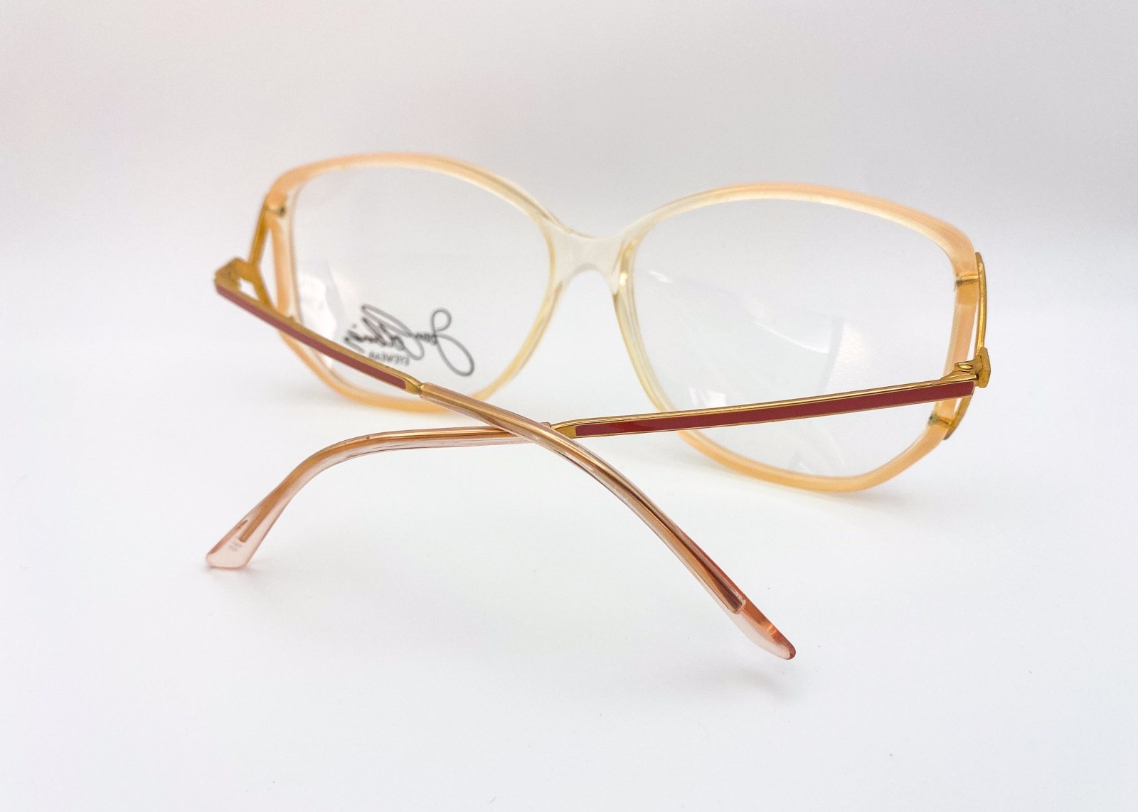 1980s Vintage Joan Collins Translucent Peach Oversized Butterfly Eyeglasses NOS
