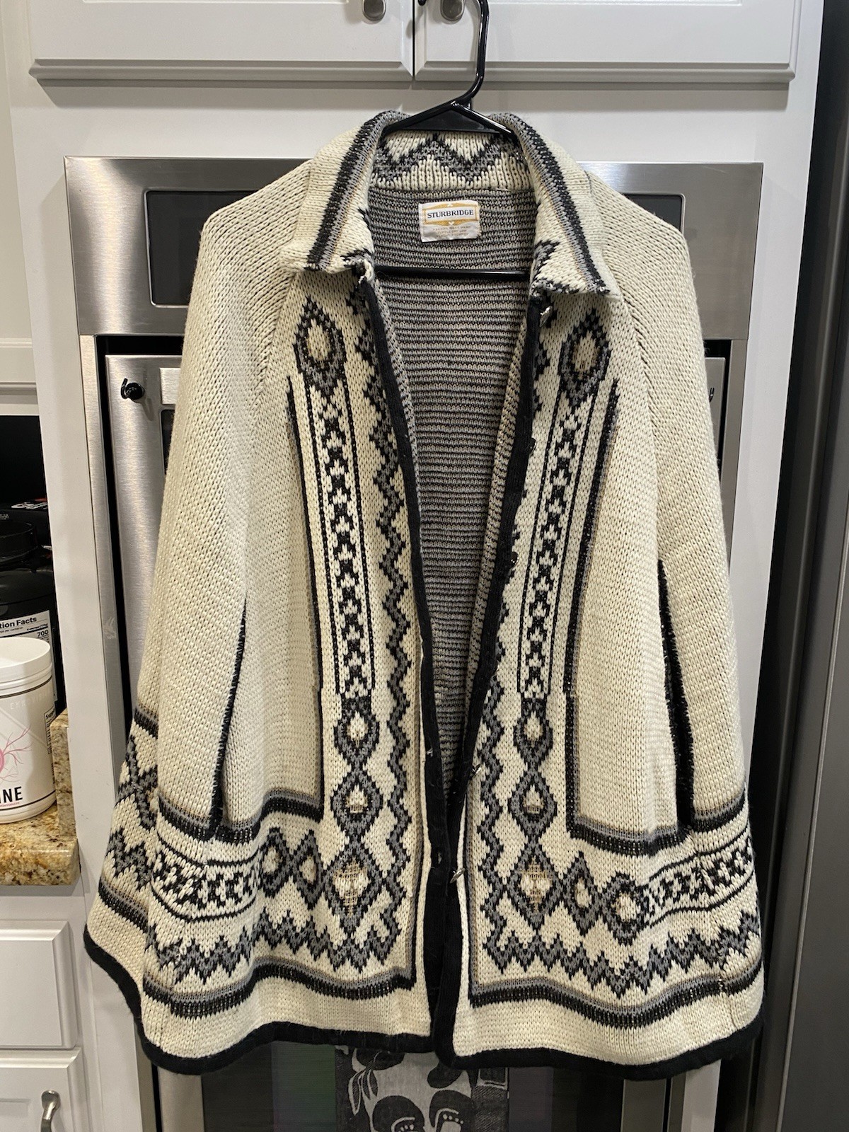 Vintage Sturbridge Patterned Poncho StyleCardigan