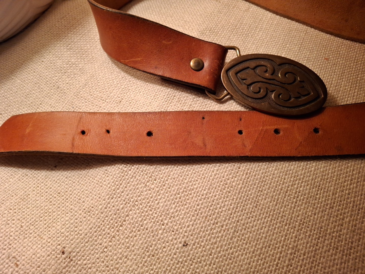 Solid Brass BTS Belt Buckle Made in USA Celtic Design Leather Belt ~40 inches