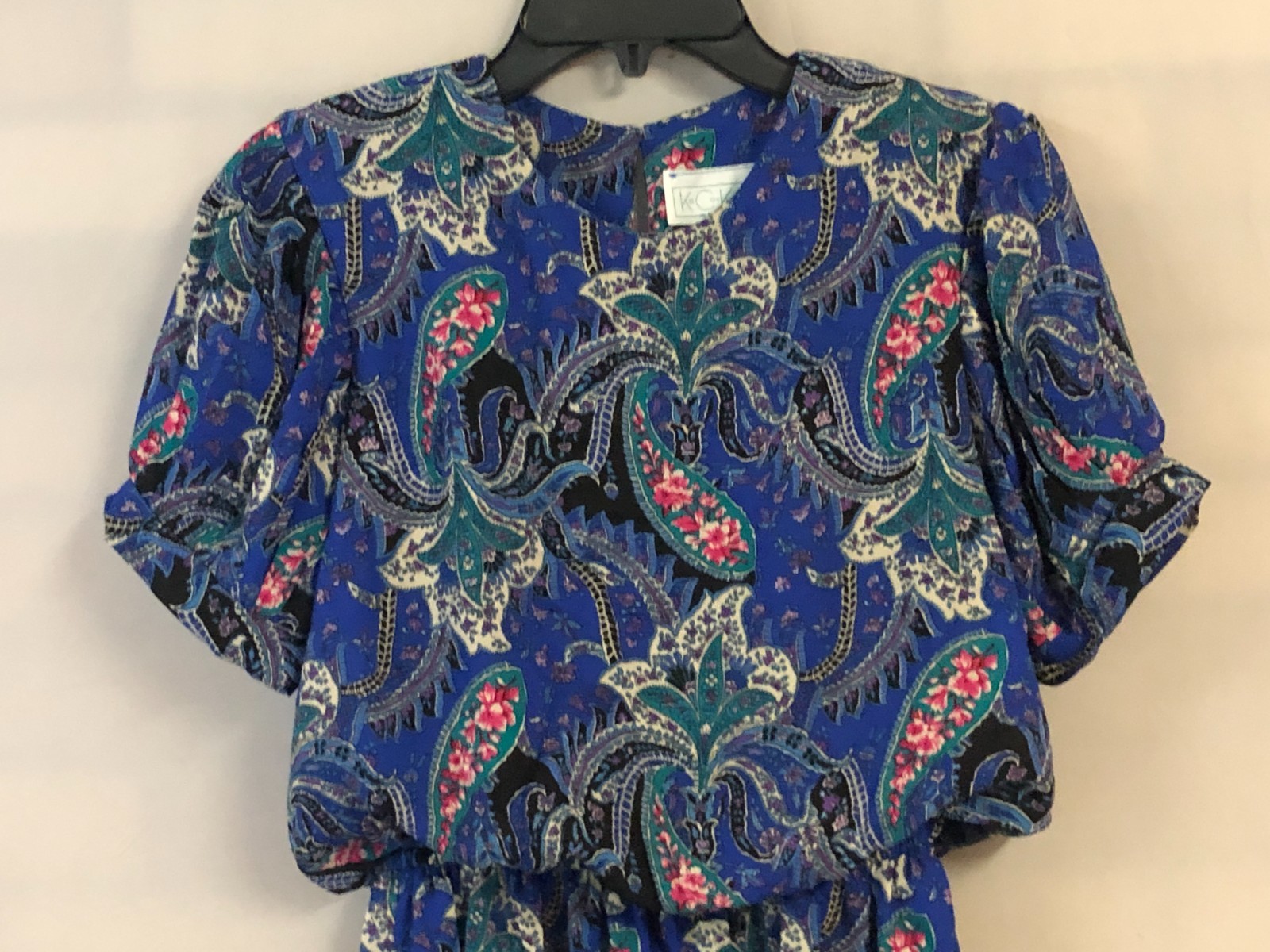 Vintage K.C. Kelly Size 8 Paisley Blouson Dress Short Sleeves Sheer EUC