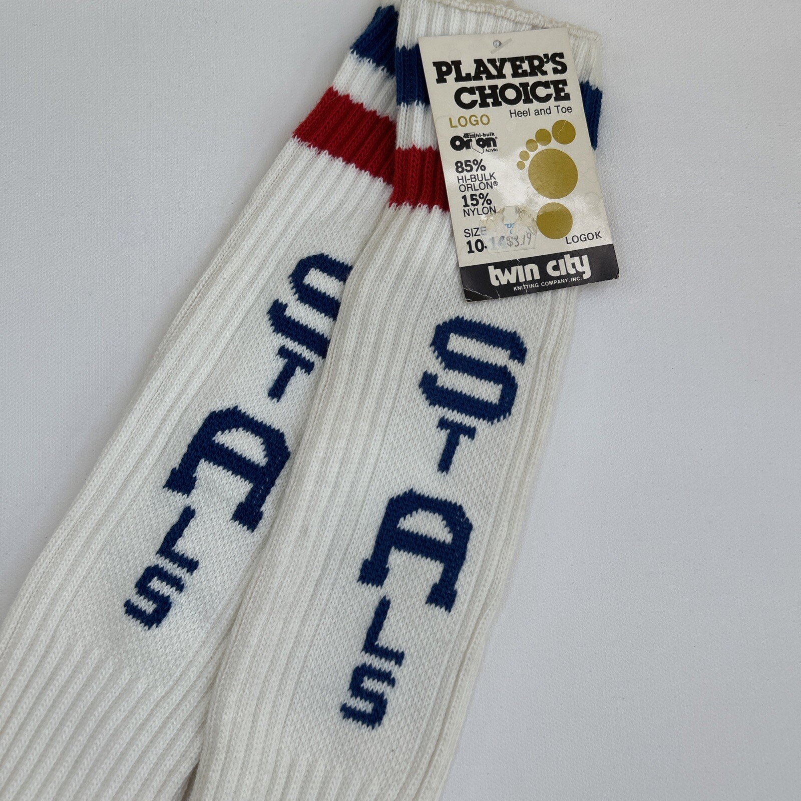 VTG 80s Twin City Crew Socks St. Al’s 10-14 NWT Orlon Striped Over Calf USA TCK.