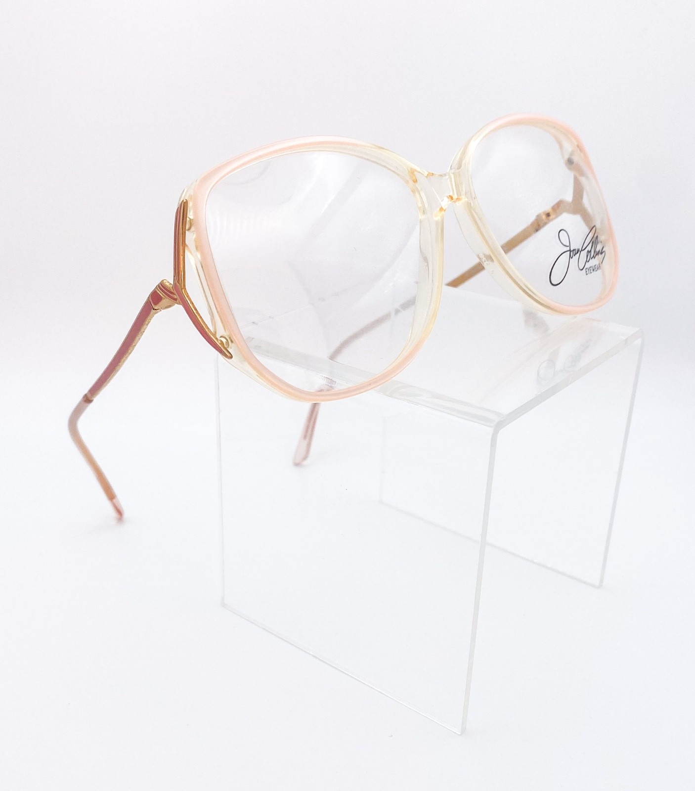 1980s Vintage Joan Collins Translucent Peach Oversized Butterfly Eyeglasses NOS