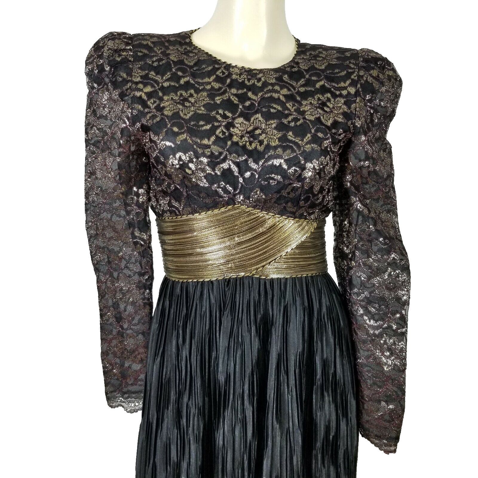 Vintage TOOTSIES Houston gold black formal Empire sheer sleeves dress 4