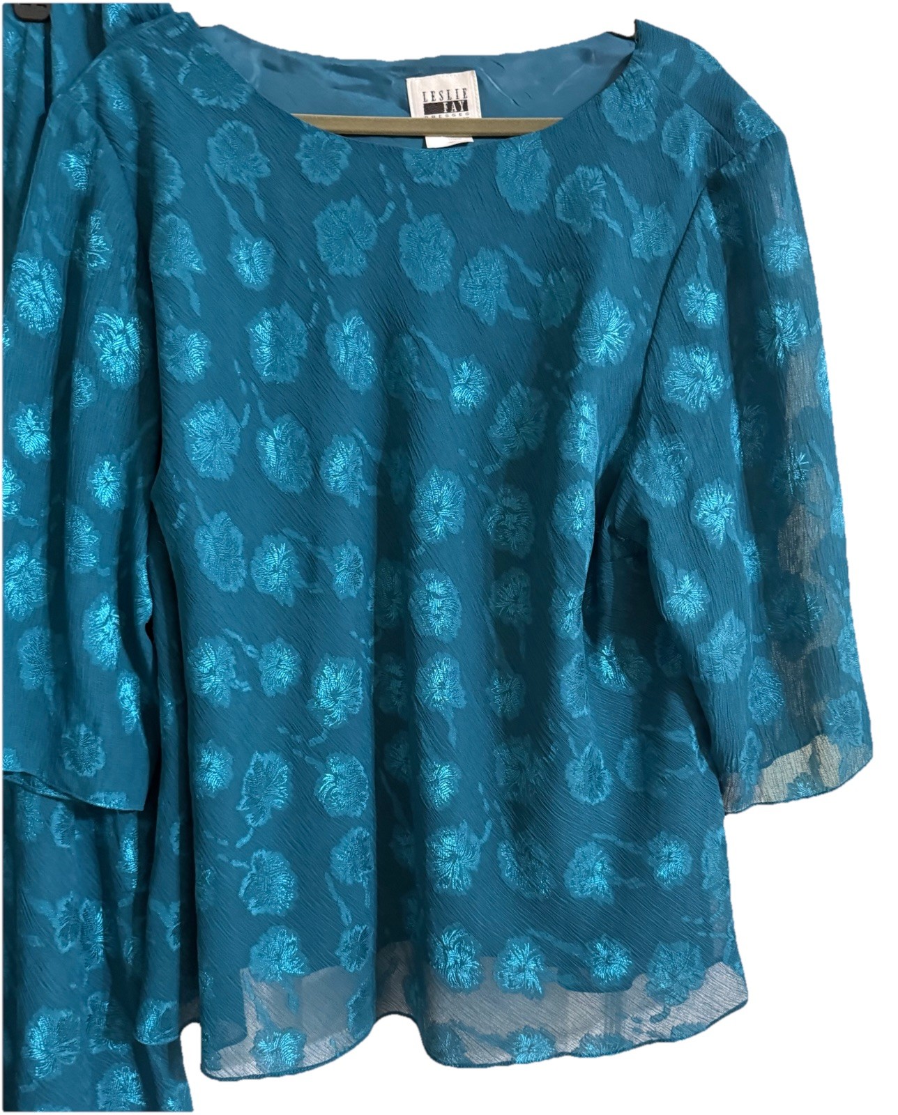 Vintage Leslie Fay Top & Maxi Skirt Sz 24WP Dk Turquoise Lined Classy Easy Care