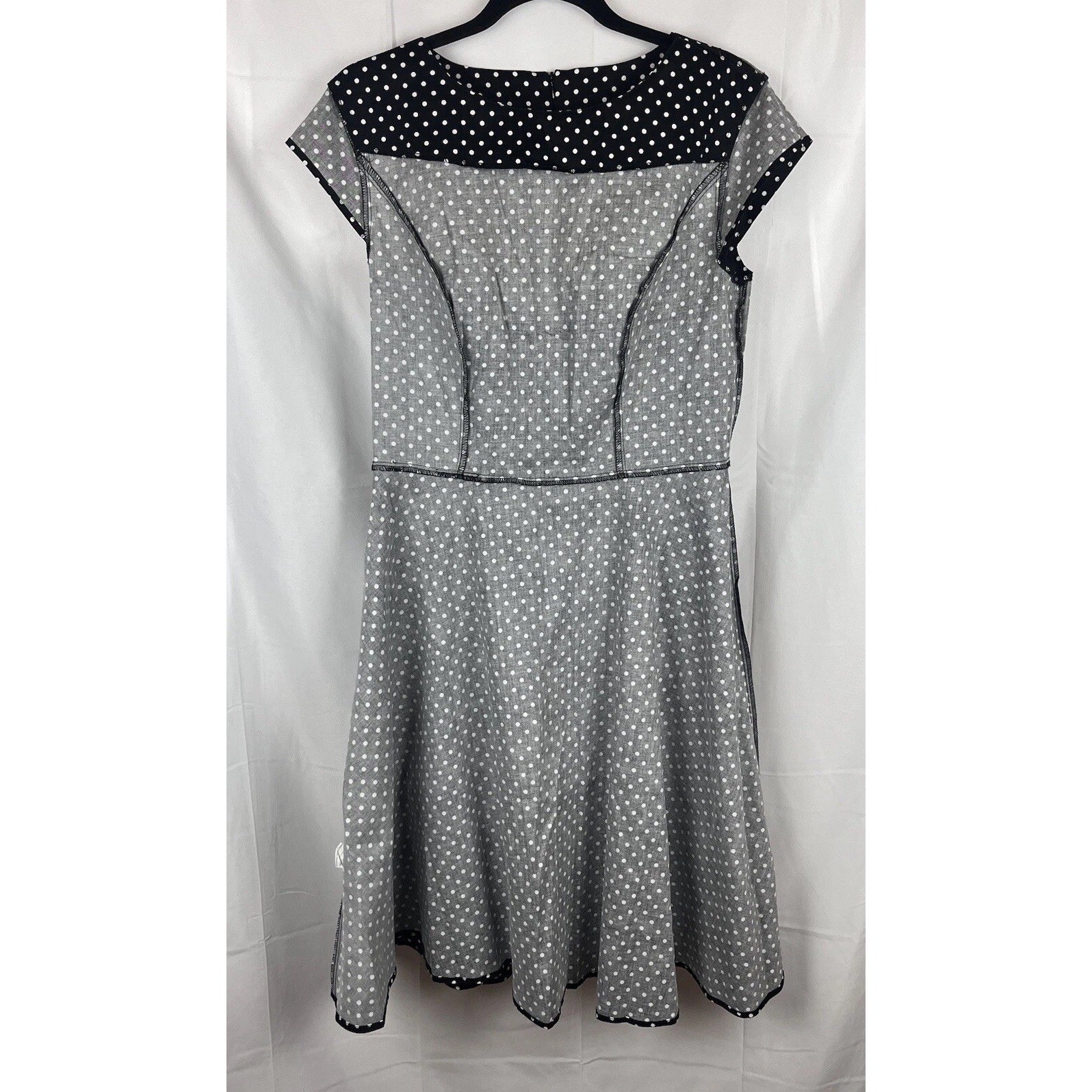 Dressystar Black White Polka Dot Rockabilly Retro A-Line Swing Party Dress Large