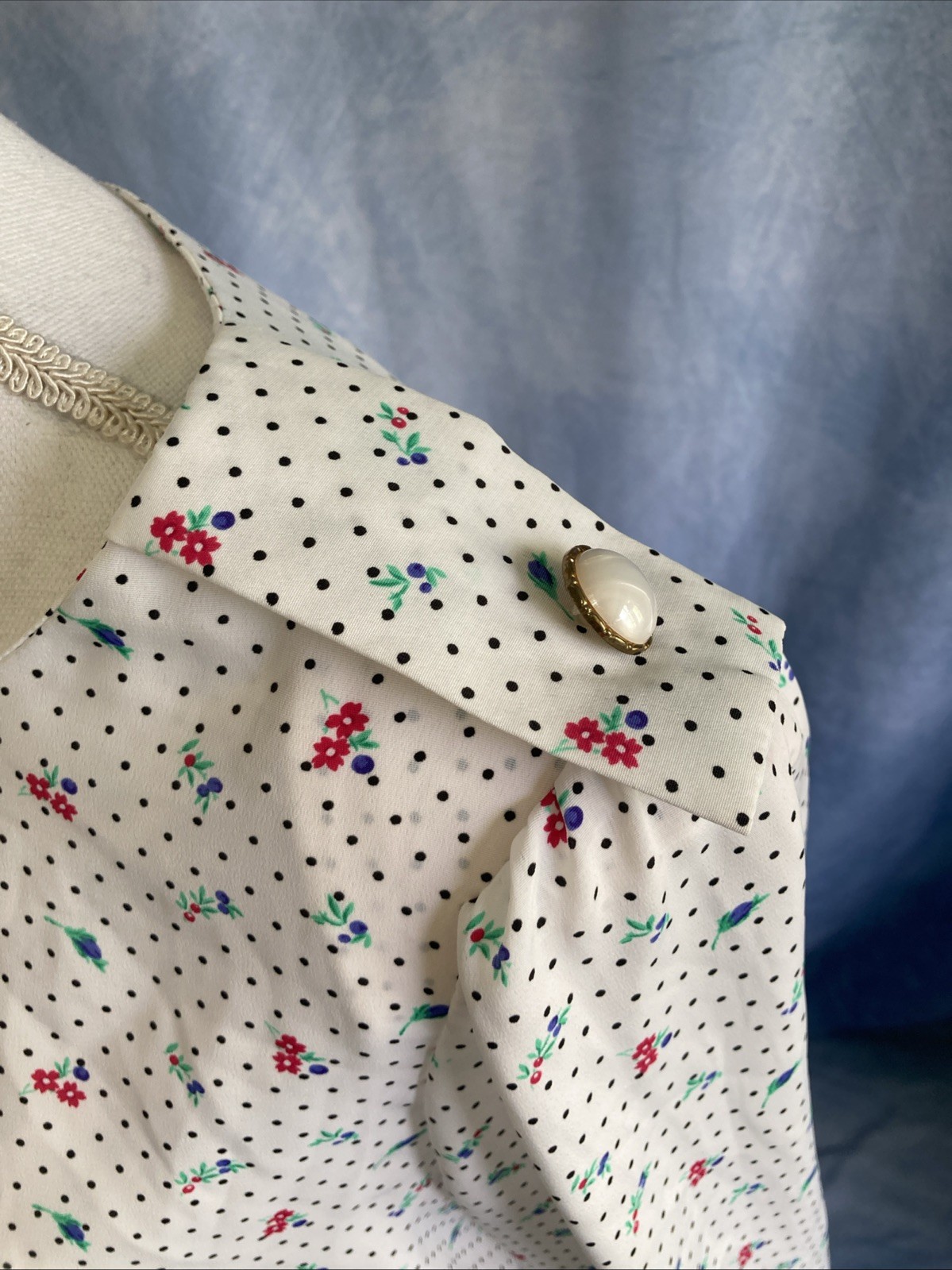 Vtg 80s Breli Union Made Midi Dress 16 Secretary Floral Polka Dot Pleated Sheer