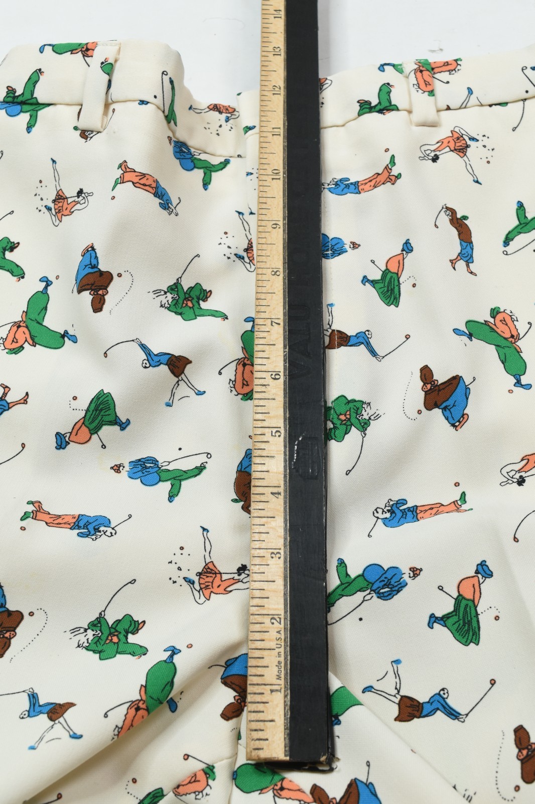 Vintage Jenns Novelty Golf Print Pants Womens 6? Cream All Over Cartoon Golfer