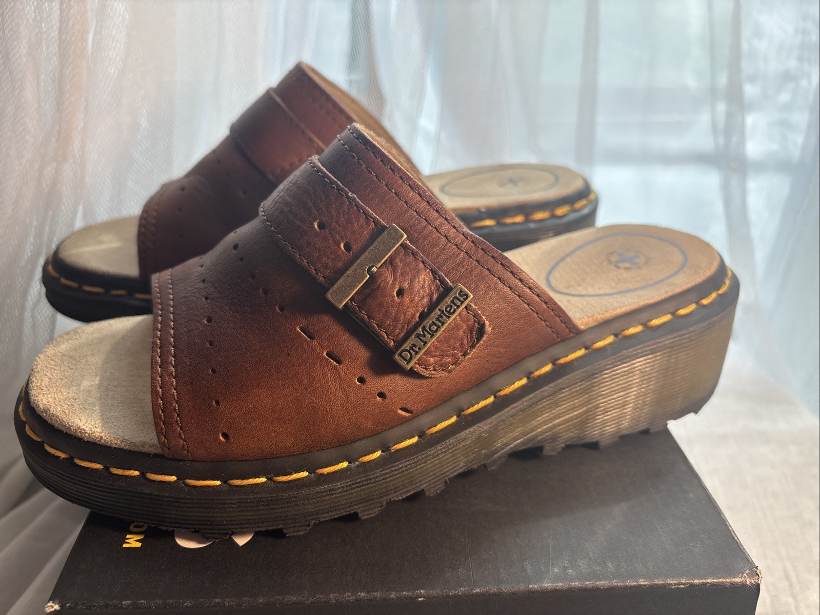 Vintage Dr. Martens 3A99 Peanut Brown Leather Wedge Sandals US 7 EU 38 Y2K 90s