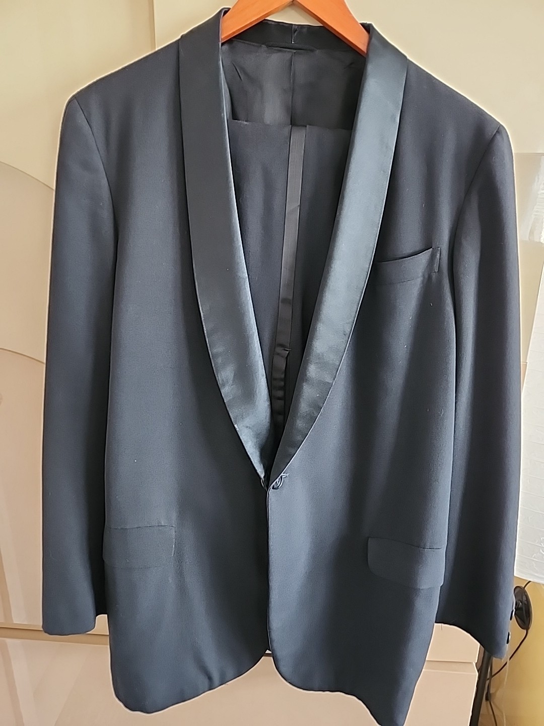 Vintage 70s Jack Silver Tuxedo Suit Black Satin Shawl Collar Union Made USA