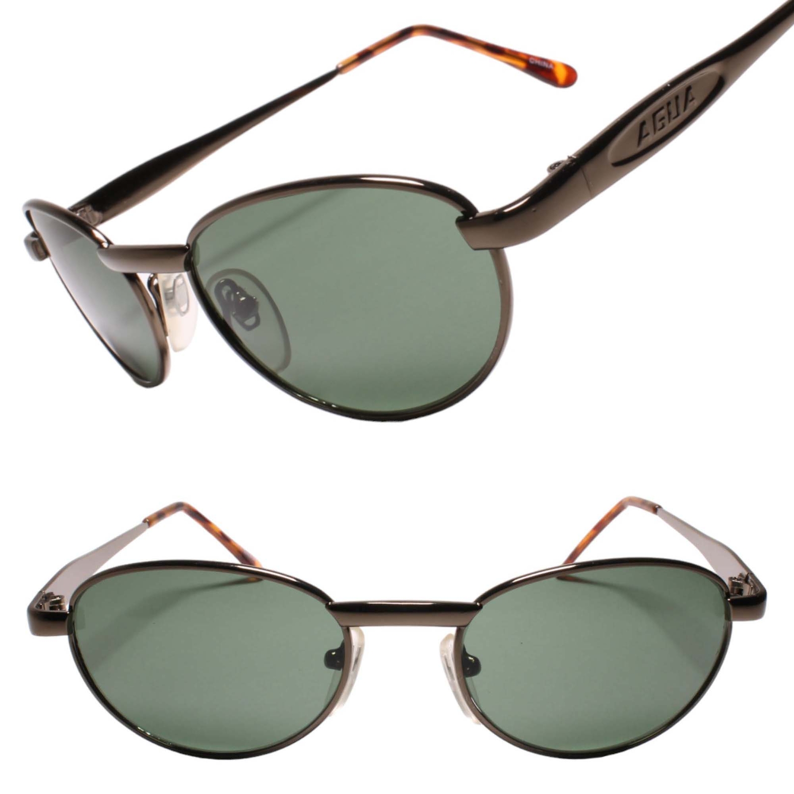 Green-Tinted Lenses Classic Hippie Style Genuine Vintage Brown Oval Sunglasses
