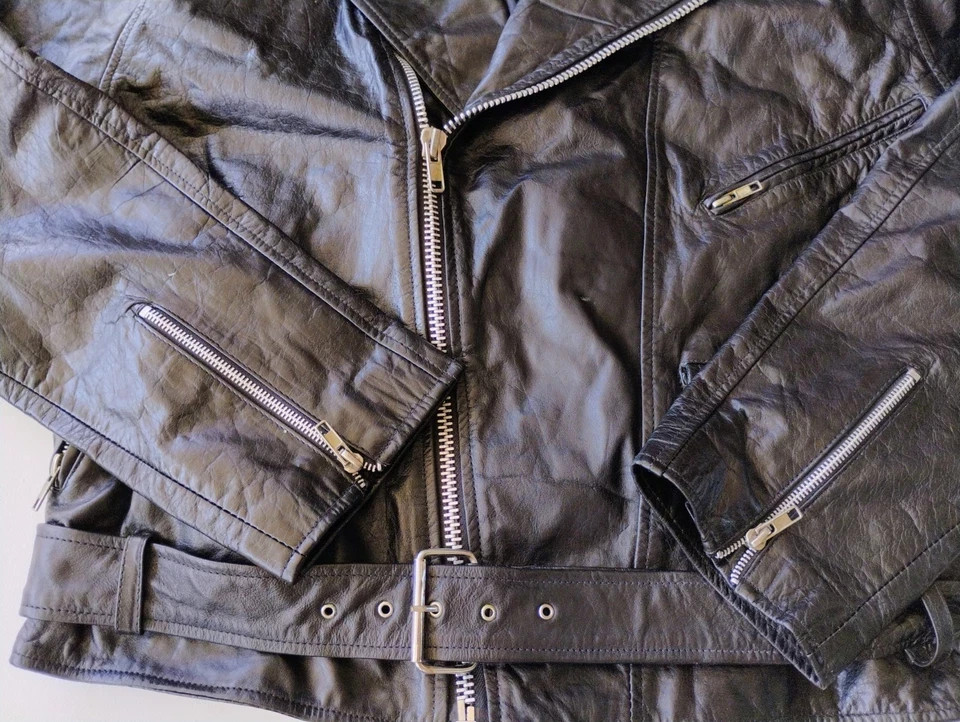 WARRIER VINTAGE SOFT BLACK LEATHER WOMEN’S BIKER JACKET SIZE LARGE MADE IN INDIA