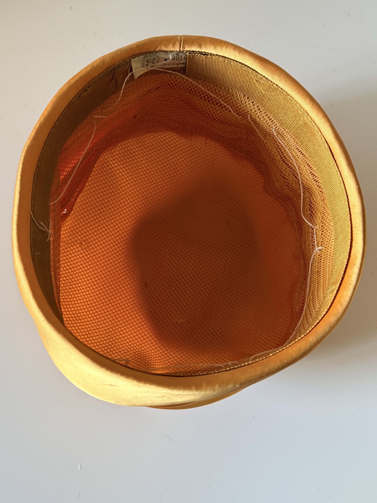 Vintage 1960s Orange Gold Satin Pillbox Hat, Draped Satin Cocktail Hat, Formal