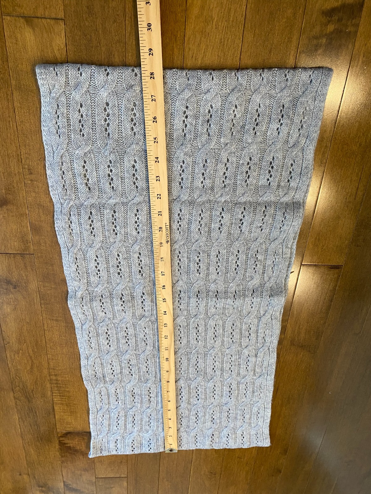 Celeste Gray Wool Cashmere Cable Knit Infinity Loop Scarf Wrap Luxuriously Soft