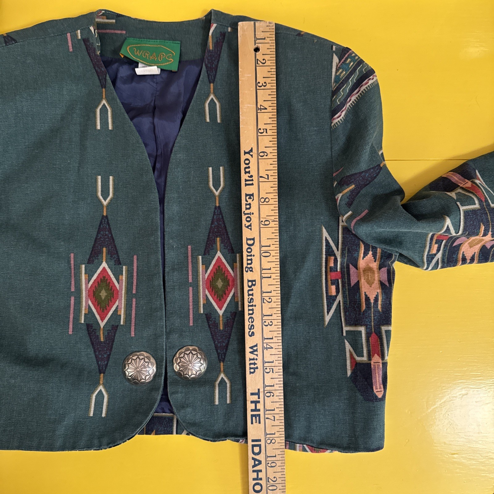 WRAPS SOUTHWESTERN Double Ranch Short JACKET Vtg 80’s Silver Concho Texas L